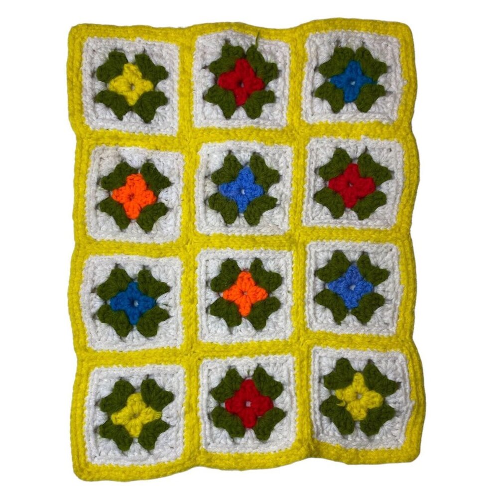 70's Crochet Granny Square Couch couch arm rest blanket 15" x 11"